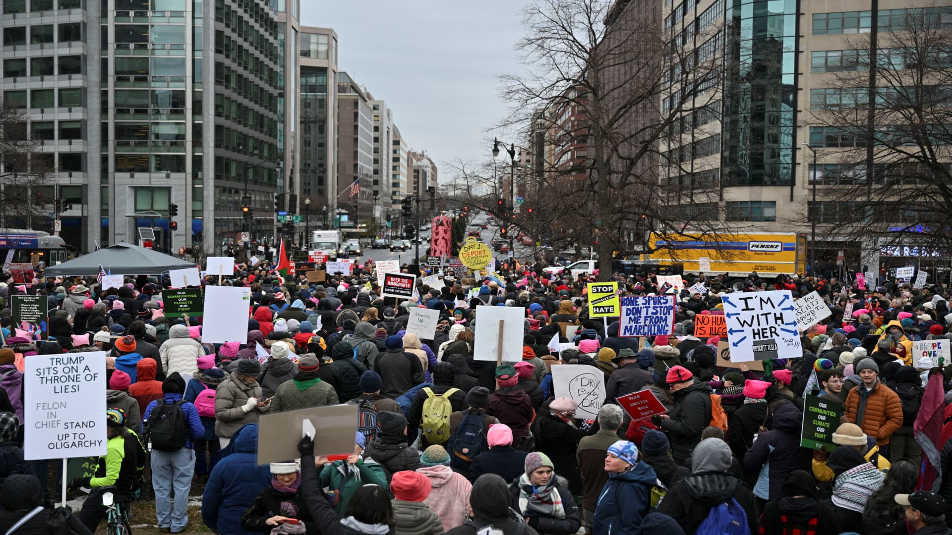 Thousands converge on Washington for a march days before Trump takes office