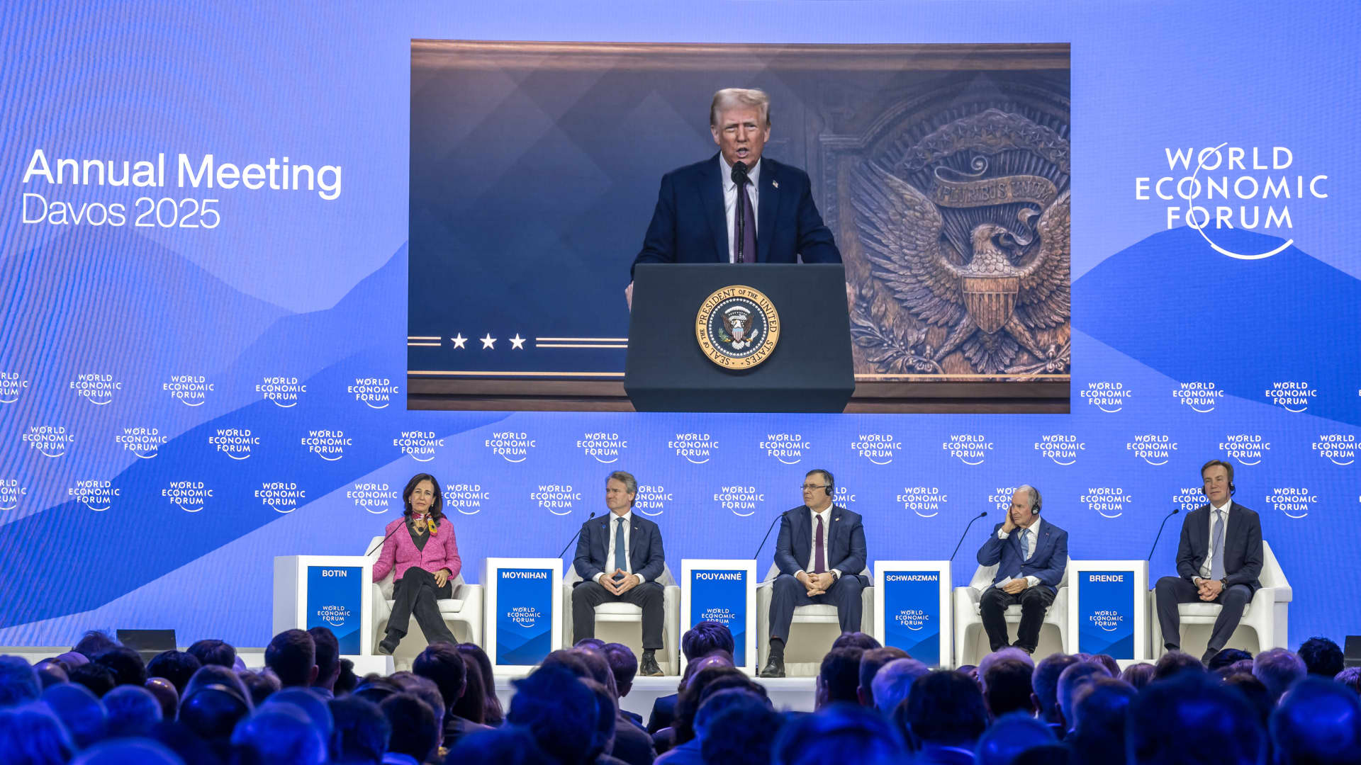 Trump speaks to Davos, as tariffs, DEI draw attentioin