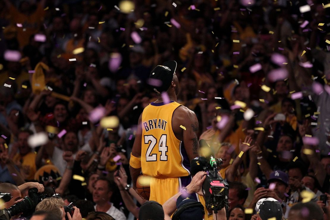 Bryant celebrates with the crowd after winning the 2010 NBA Finals.