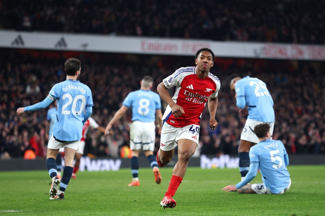 Lewis-Skelly scored Arsenal's third goal against City - his first for the club.