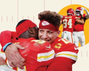 Chiefs head coach Andy Reid raises the Lamar Hunt Trophy after defeating the Buffalo Bills 32-29 in the AFC Championship game.