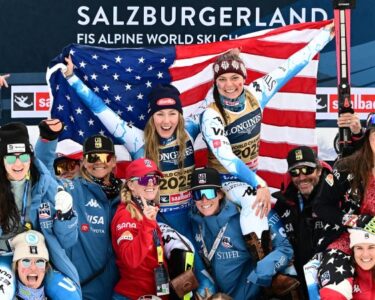 Shiffrin competes in the slalom during the team combined event.