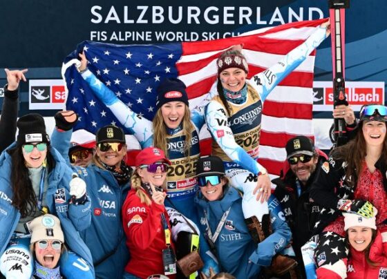 Shiffrin competes in the slalom during the team combined event.