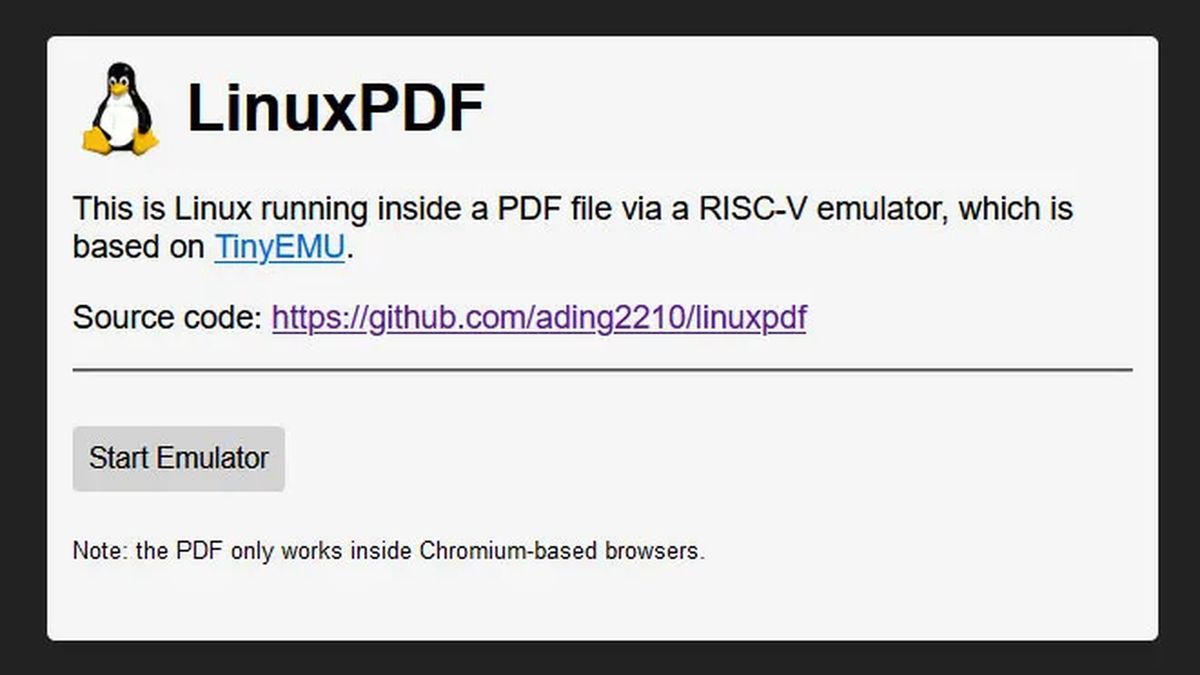 Mysterious developer shows exceptional skills by getting Linux to start in a PDF doc inside Chrome