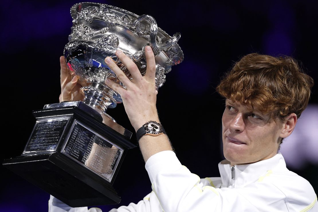 Jannik Sinner celebrates winning the Australian Open last month.