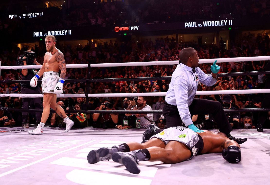 During their December 2021 fight, Paul knocked Woodley out in the sixth round.