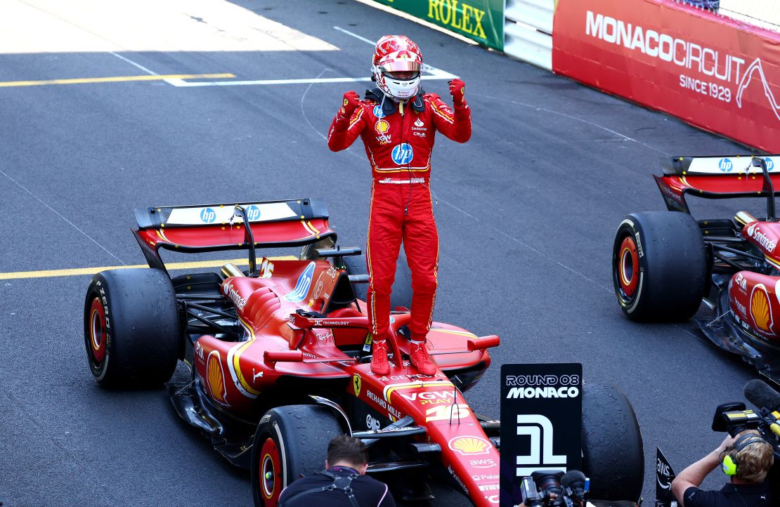 Monaco-born Leclerc celebrates winning an emotional, first home Grand Prix win last season.