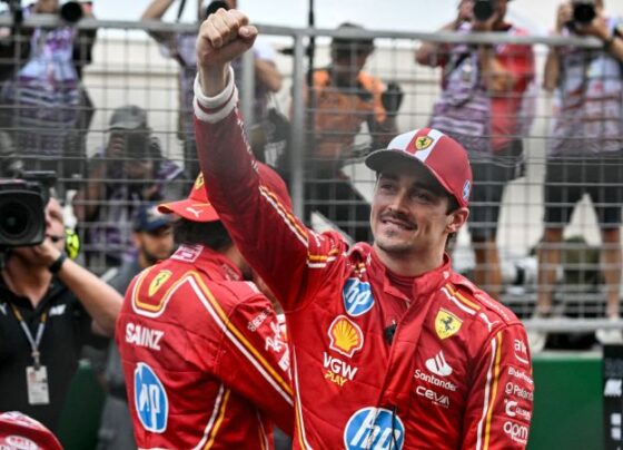 Defending champion Max Verstappen (center) is aiming for a fifth straight drivers' championship title in 2025 but will face stiff competition from Lando Norris (left) and Charles Leclerc (right).