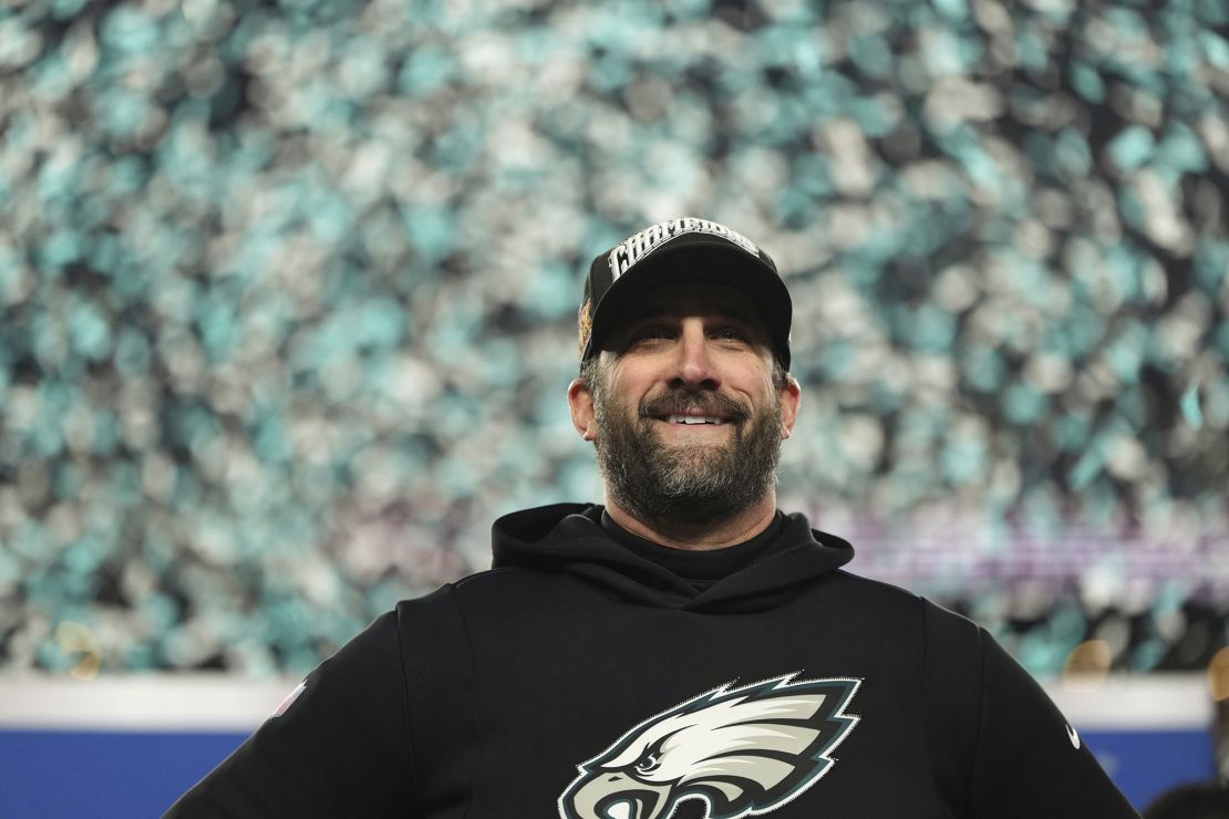 Philadelphia Eagles' Nick Sirianni reacts after the NFC Championship game between the Philadelphia Eagles and the Washington Commanders.